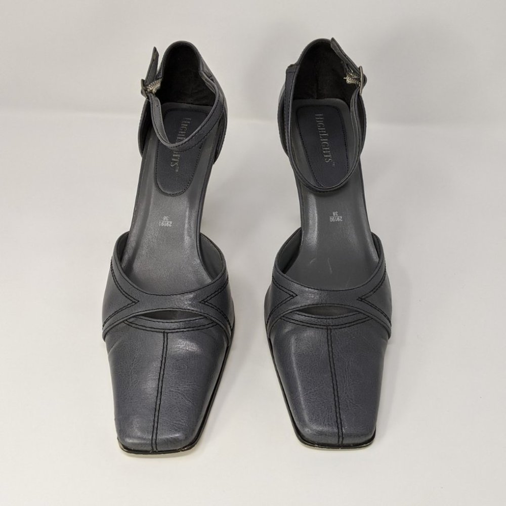 Grey Leather Highlights Kitten Heels